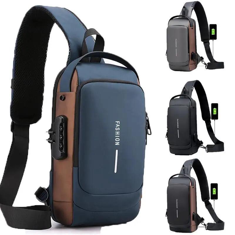 Men Crossbody Bag Black Grey Blue Nylon 12"