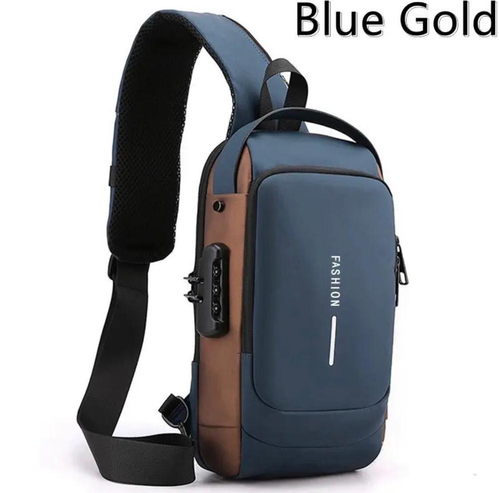 Men Crossbody Bag Black Grey Blue Nylon 12" - Image 3