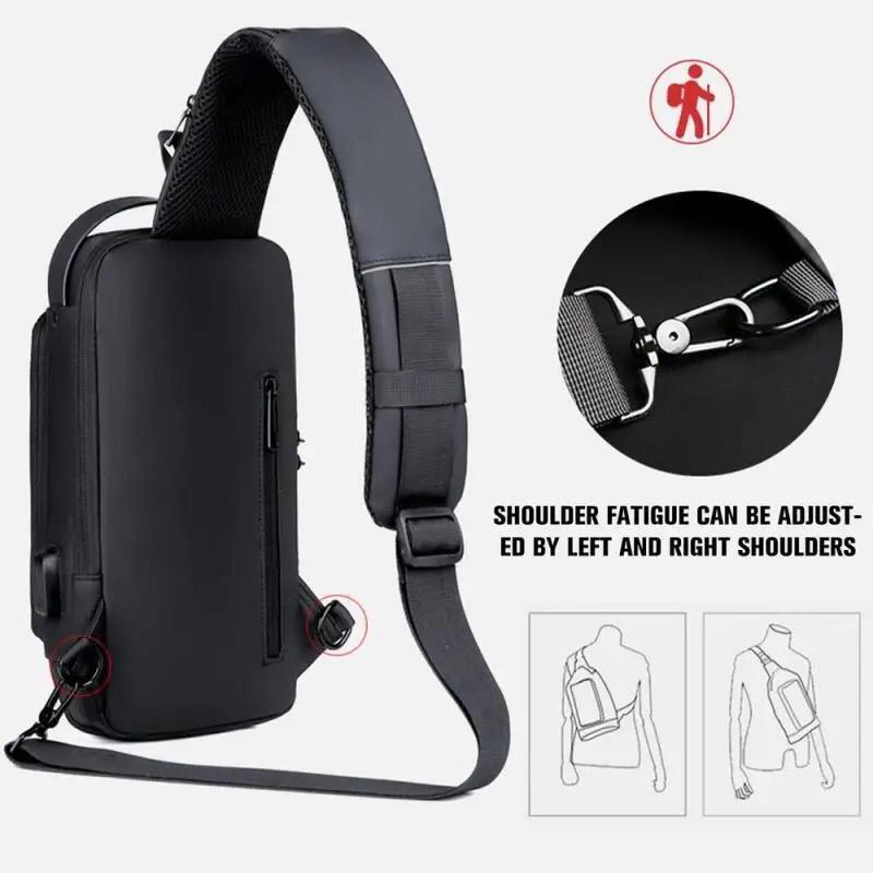 Men Crossbody Bag Black Grey Blue Nylon 12" - Image 5