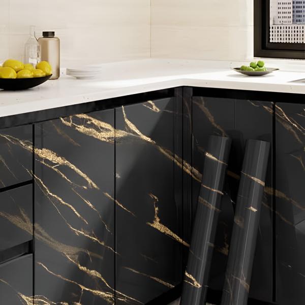 Wall Marble Sheet Black Gold Vein 60x200cm Plastic