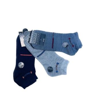 Men Cotton Ankle Socks Pack of 3 Blue Grey Navy