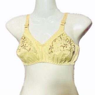 Cotton Floral Embroidered Bra Yellow Adjustable