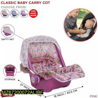 Pink Baby Carry Cot with Mosquito Net & Storage