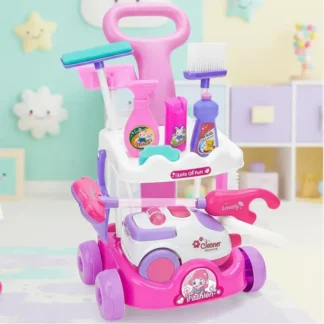 Mini Pretend Play Housekeeping Cleaning Trolley Set for Girls