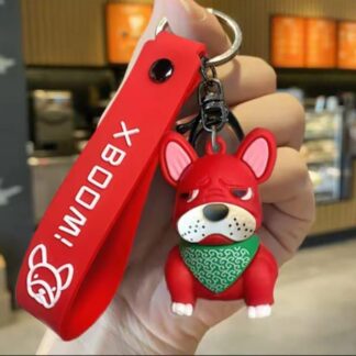 Red French Bulldog Keychain with Green Bandana
