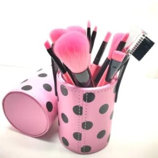 Pink Polka Dot Makeup Brush Holder Set