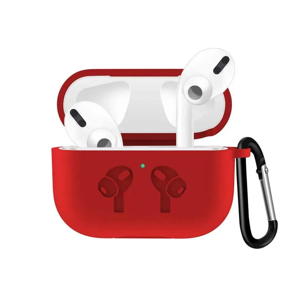 Red Silicone AirPods Case with Carabiner Hook - Image 2