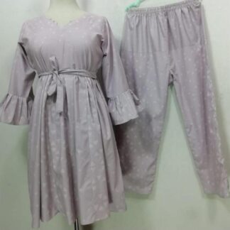 Pink Printed V-Neck Cotton Trouser Frock Set