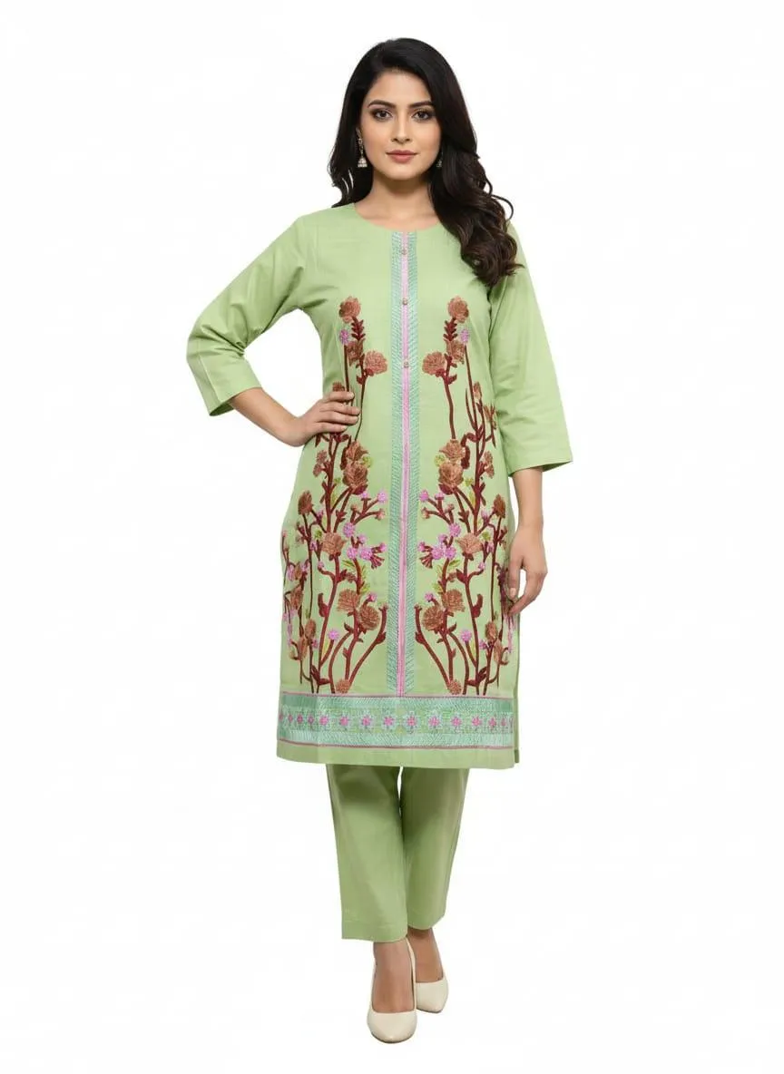 Green Lawn 2-Piece Embroidered Set for Women