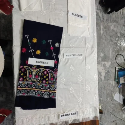 White Embroidered Kurta with Navy