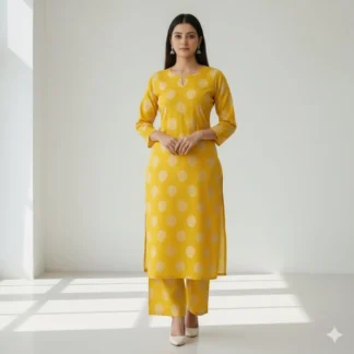 Unstitched Printed Lawn Suit Yellow Cream Polka Dot 2-piece