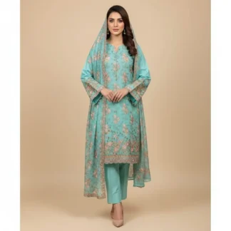 Embroidered Lawn 2-Piece Suit Turquoise Eid Wedding