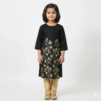 Black Gold Embroidered Kurta Set for Girls 1-12 Years