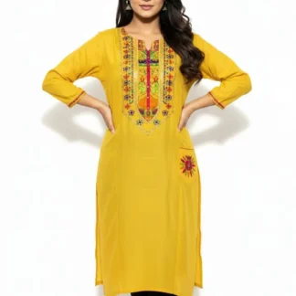 Women's Yellow Lawn Embroidered Kurta for Eid & Festive Wear