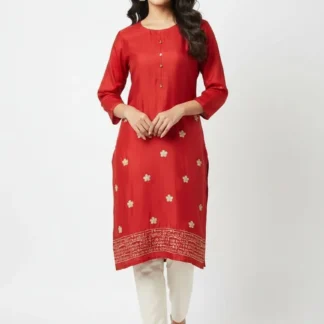 Red Embroidered Lawn Women's Kurta for Eid Festive Wear
