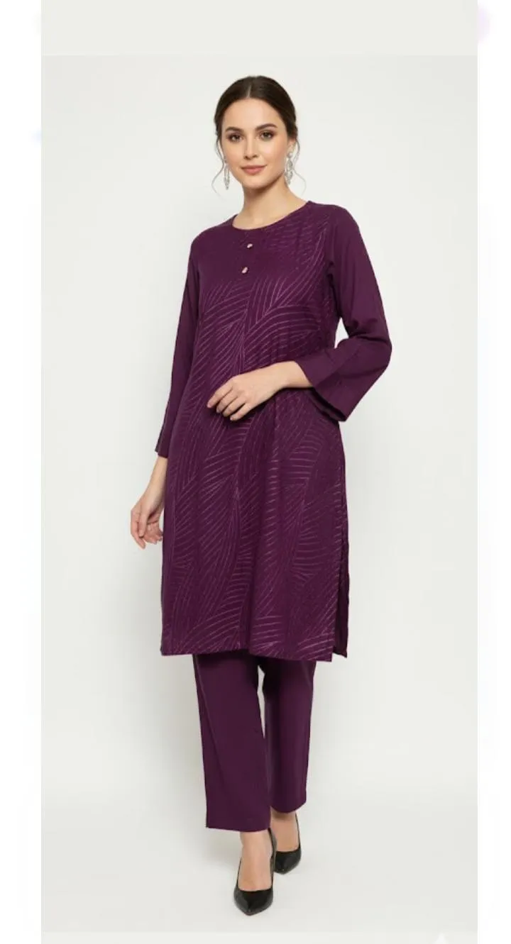 Purple Embroidered Kurta Set for Women