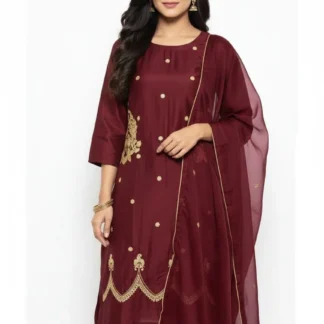 Maroon Embroidered Lawn 1 Pc Suit