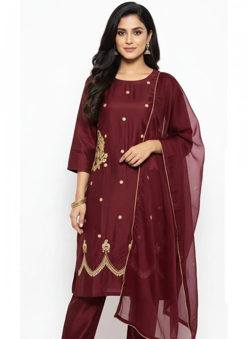 Maroon Embroidered Lawn 1 Pc Suit