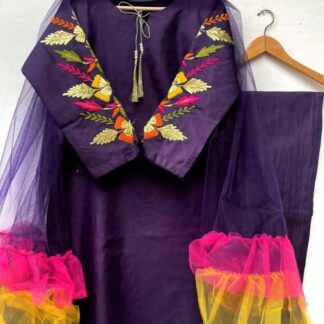 Purple Embroidered 3 Pcs Women Suit Set Medium Large
