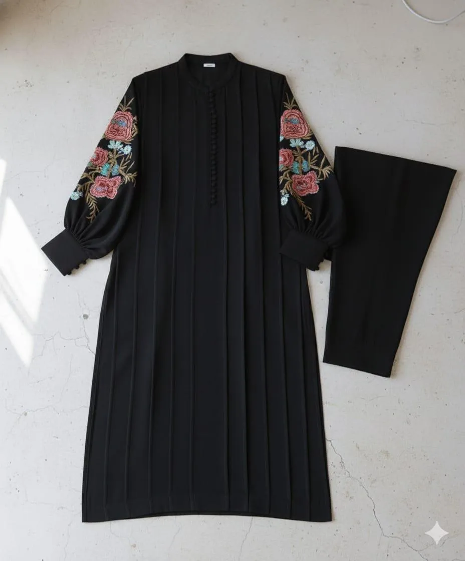 Black Embroidered 2-Piece Set for Women - Image 2