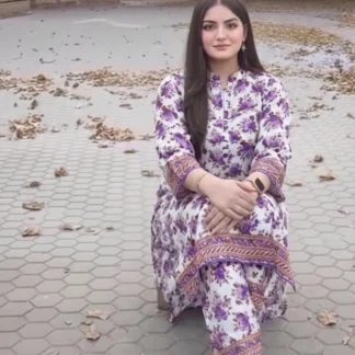 Purple Printed Lawn 2Pcs Set for Women