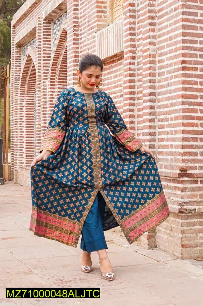 Blue Printed Katan Silk Maxi Set Party Wear - Image 3