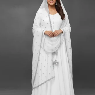 White Crinkle Chiffon Maxi Suit Set for Women