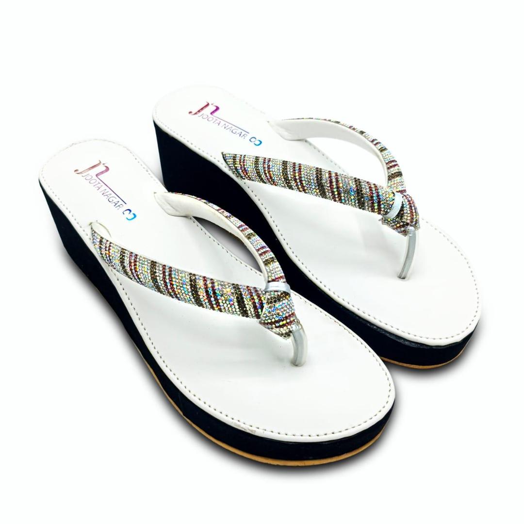White Rubber Women's Sandals with Shimmer Strap - Image 2