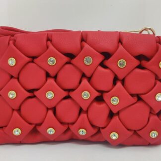Red Smocking Handbag with Rhinestones for Women