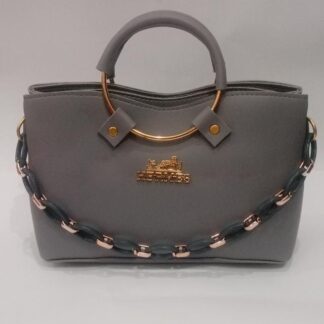 Grey Rexene Top Handle Bag with Gold Hardware & Chain Strap