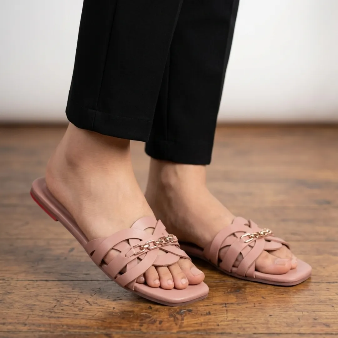 Pink Ruby Chain Cross Slides for Women - Image 2