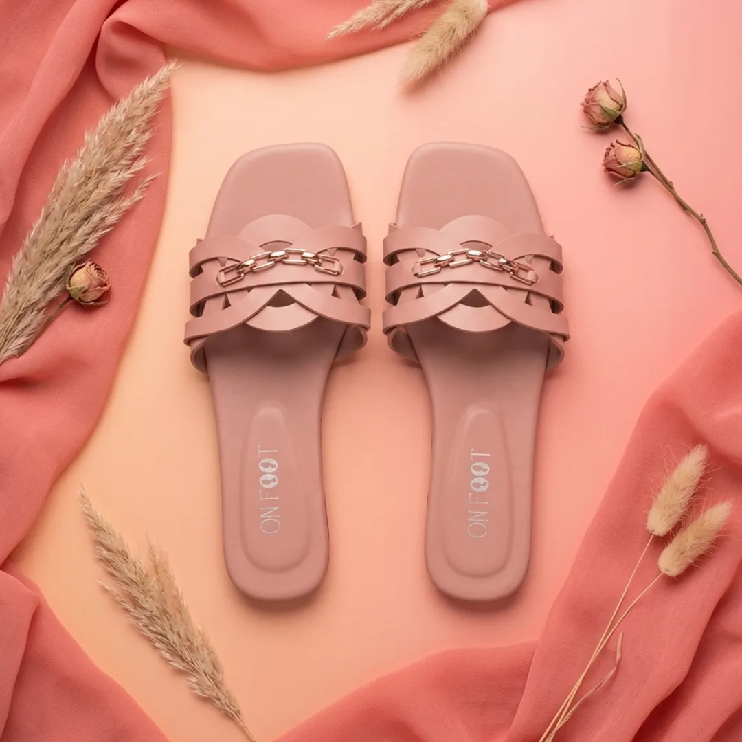 Pink Ruby Chain Cross Slides for Women - Image 3