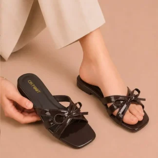 Elegant Bow Flat Sandals - 082 - Brown