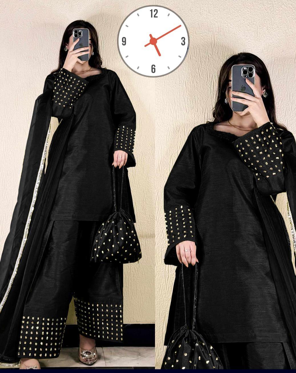 Black Gold Shamoz Silk 4-Piece Suit Set for Women