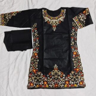 Black Cotton Lawn 2-Piece Embroidered Set for Women
