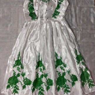 White Silk Maxi Dress with Green Floral Embroidery