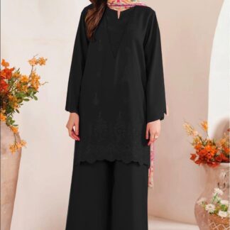 Black Chikankari Lawn Suit with Printed Dupatta for Women