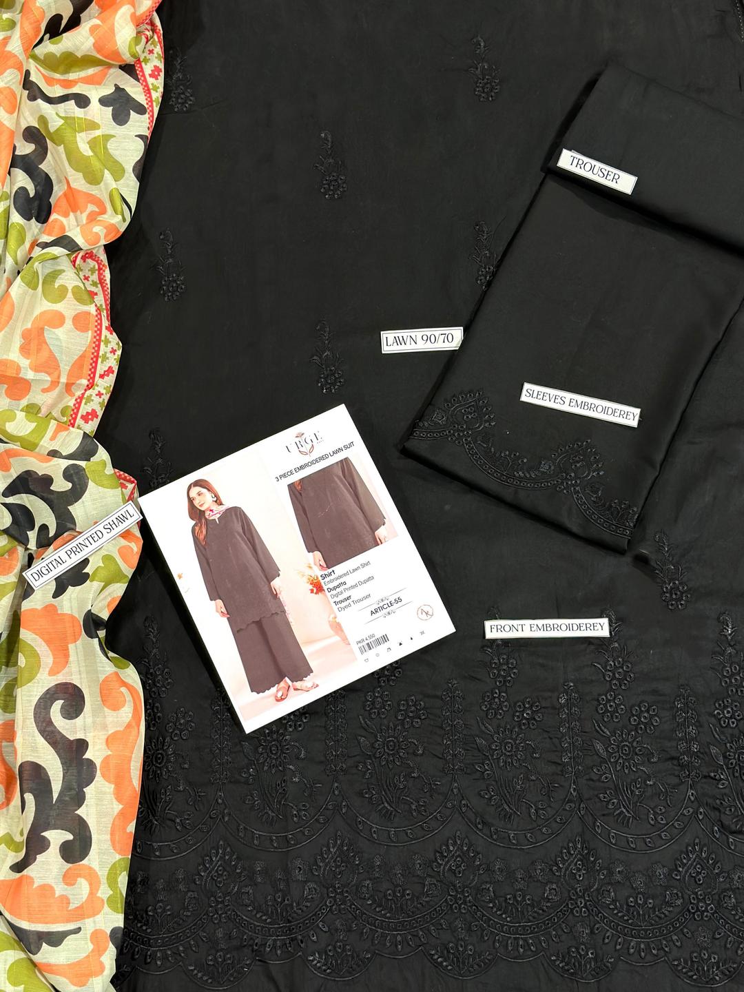 Black Chikankari Lawn Suit with Printed Dupatta for Women - Image 2