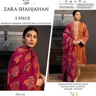 3 Piece Embroidered Dhanak Suit for Women