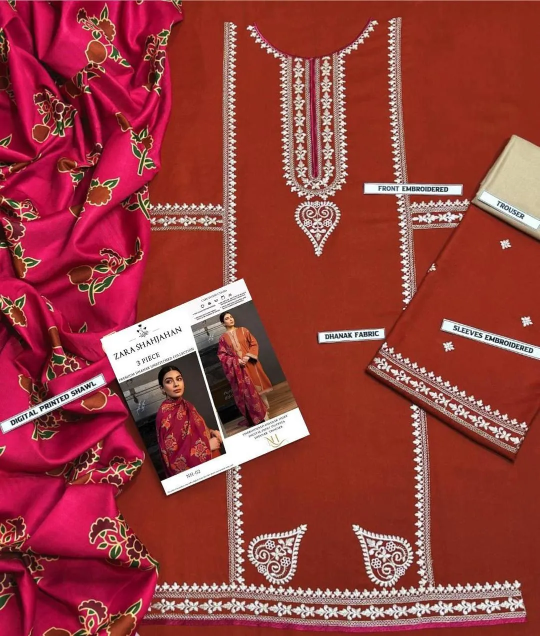 3 Piece Embroidered Dhanak Suit for Women - Image 2