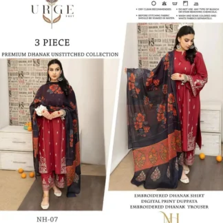 3 Piece Embroidered Dhanak Suit Red Floral Print