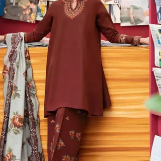 Maroon Embroidered 3 Pcs Women's Lawn Suit