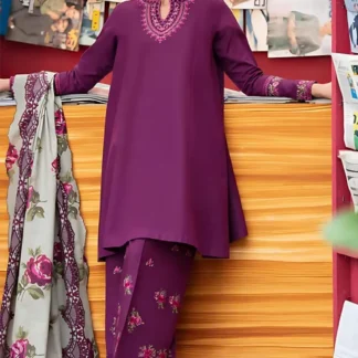 Purple Embroidered 3 Pcs Women's Lawn Suit