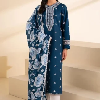 Blue Embroidered Women's 3 Pcs Lawn Suit Set