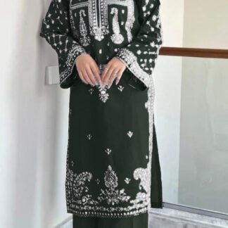 Women's Lawn Embroidered Suit Green White 2.5 Gazz
