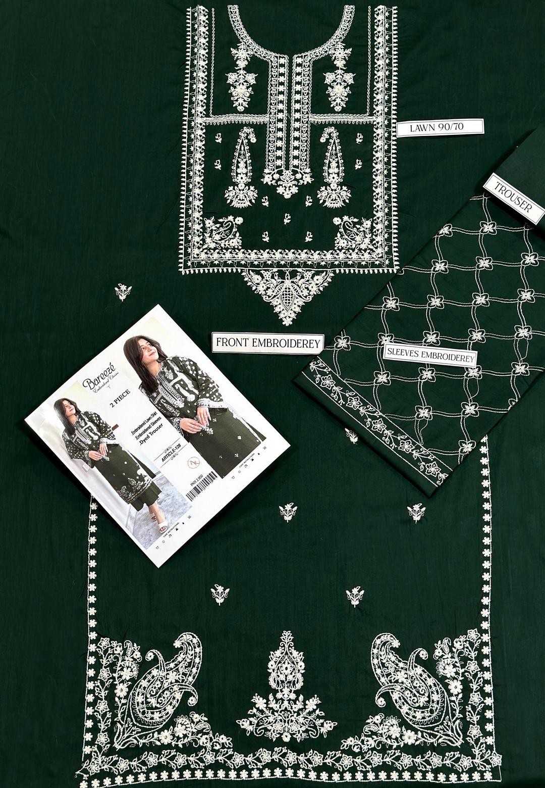 Women's Lawn Embroidered Suit Green White 2.5 Gazz - Image 2