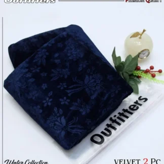 Velvet Floral Suit Navy Blue Winter Collection