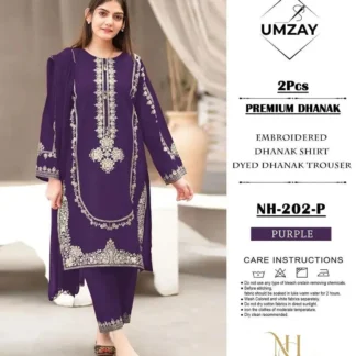 Purple Embroidered Dhanak 2-Piece Women Suit