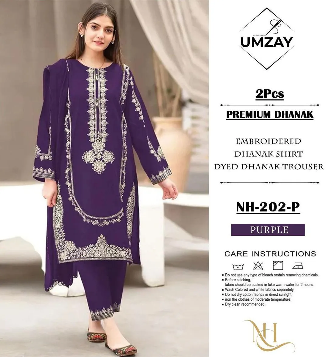 Purple Embroidered Dhanak 2-Piece Women Suit