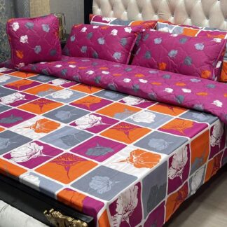 Premium Cotton Quilted Bed Set Pink Orange Gray Double